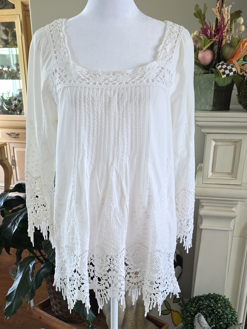 Sundance White Crochet Lace Boho Tunic